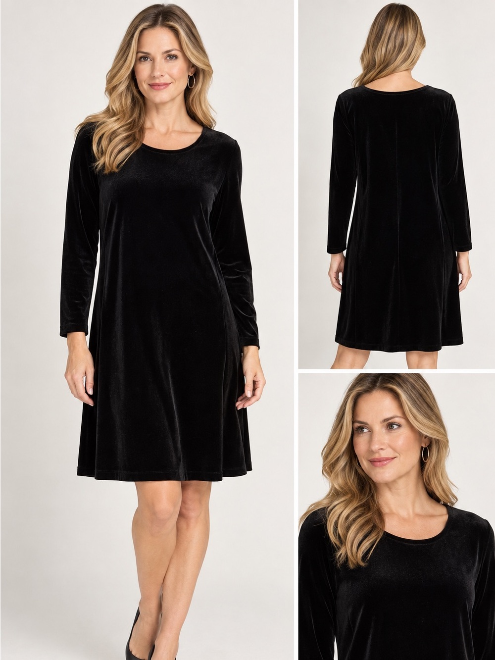 Ronni Nicole Black Velvet Long Sleeve Crewneck Dress
